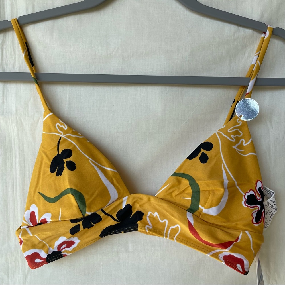 Yellow Tropical Pattern Bikini Top